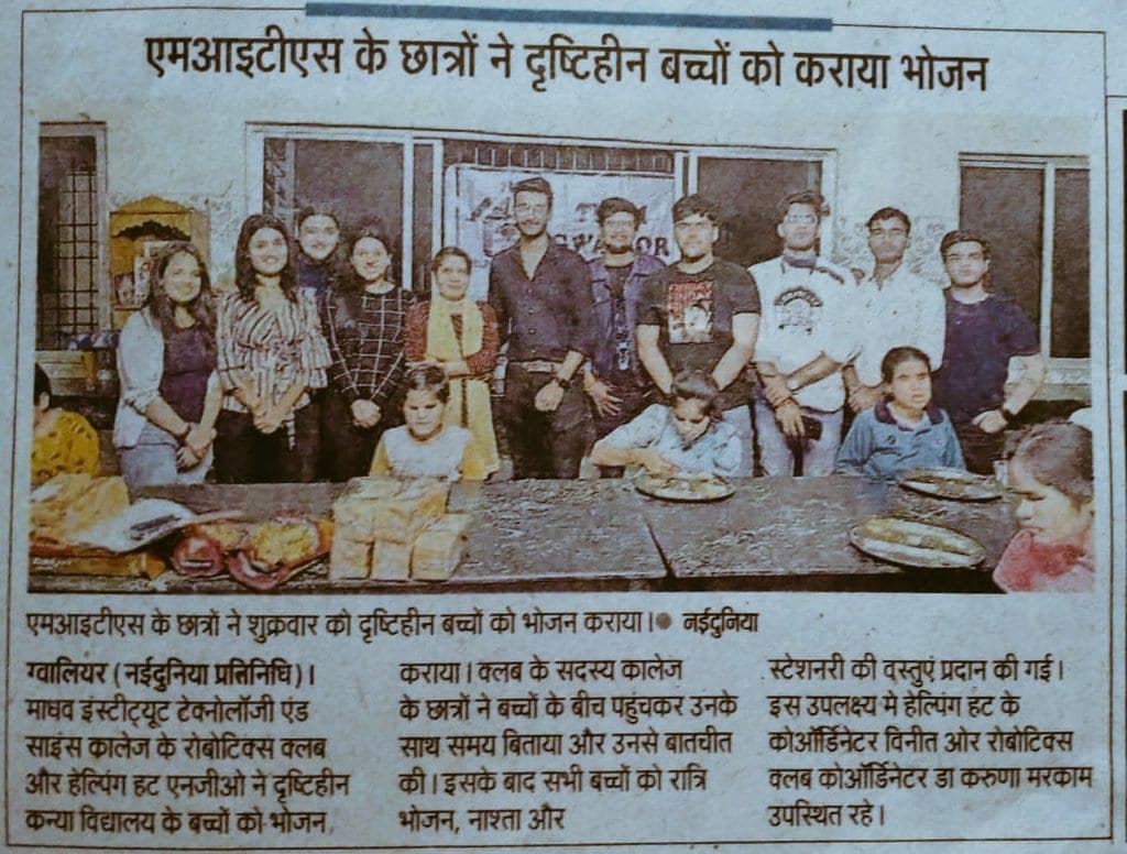 MITS students and Helping Hut feed visually impaired children