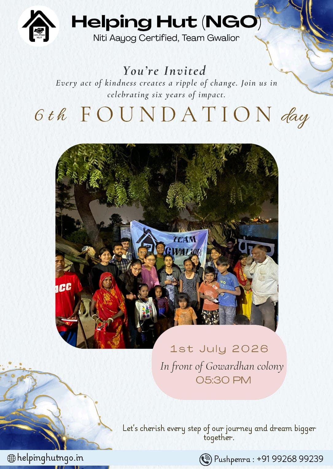 Helping Hut 6th Foundation Day — Team Gwalior